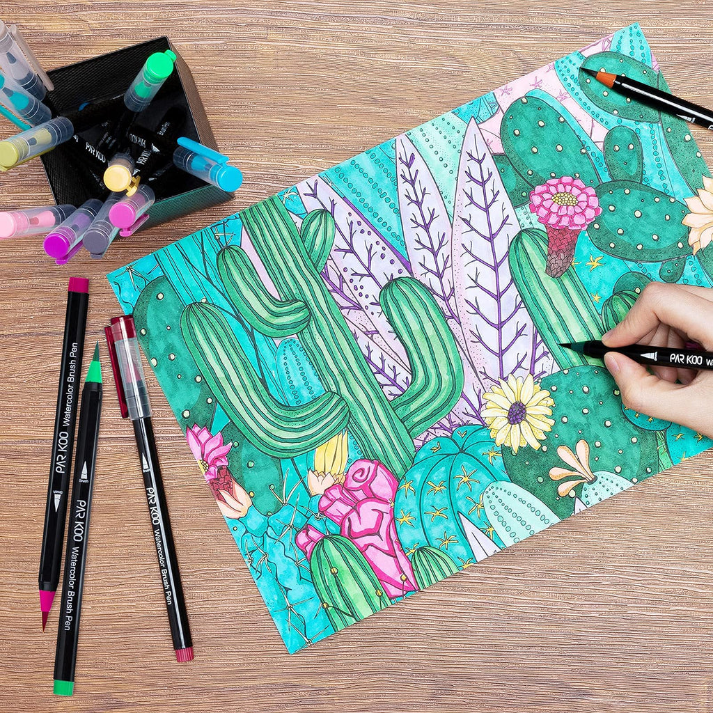 ParKoo Watercolor Brush Pens, 24 Colors Flexible Real Nylon Brush Tip Pens
