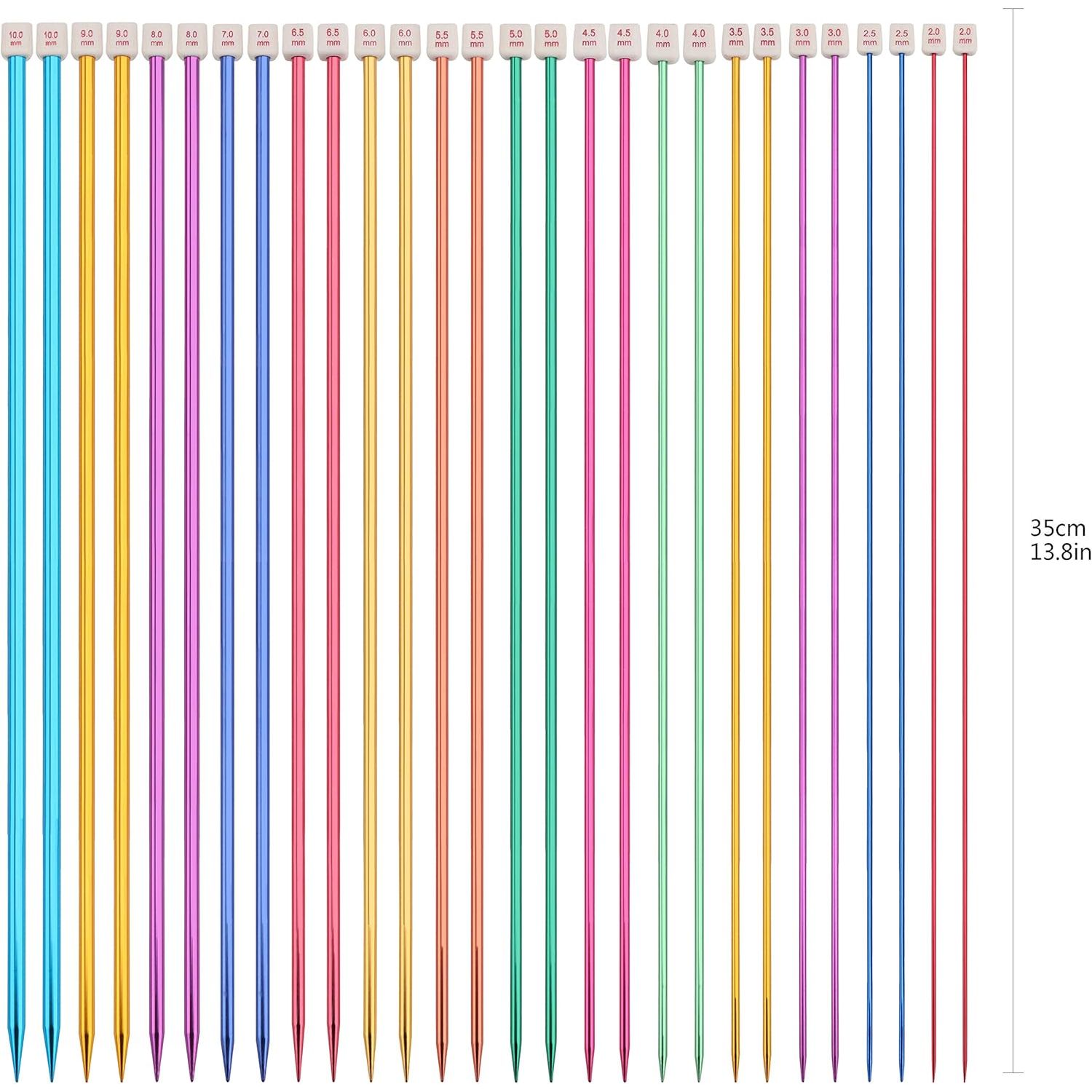 Buy now BCMRUN 28Pcs/14 Pairs Stainless Steel Knitting Needles Set, Colored Straight Single Pointed Metal Knitting Needles, 14 Size from 2.0mm-10.0mm, 13.8 Inches Length for Handmade DIY Knitting (35cm) at indiglob india