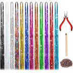 Buy now FEBSNOW 47 Inches Tinsel Hair Extension with Tool 12 Colors 2400 Strands Hair Extension Tinsel Kit Glitter Hair Extensions for Women Girls Hair Accessories for Christmas New Year Cosplay Party Multi 12 colors at indiglob india