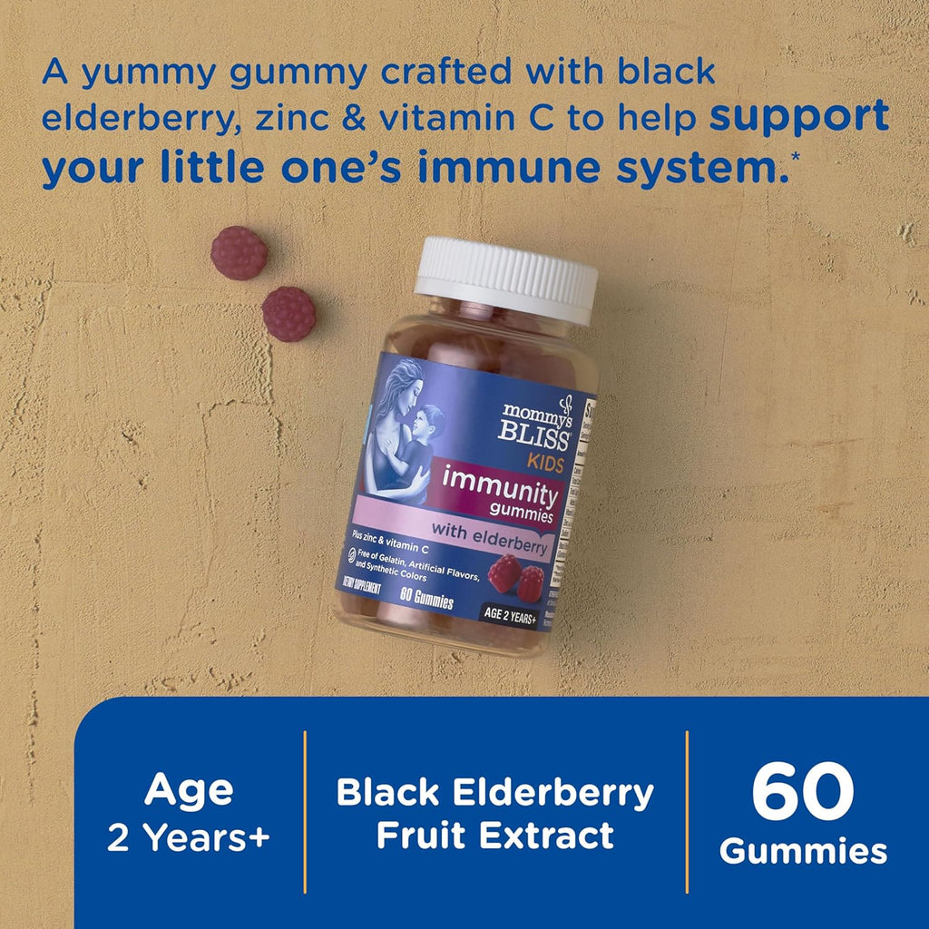 Buy now Mommy's Bliss Kids Elderberry Gummies, Supports Immunity with Black Elderberry, Zinc & Vitamin C, Gluten Free & Vegan, Age 2 Years+ (60 Count) at indiglob india
