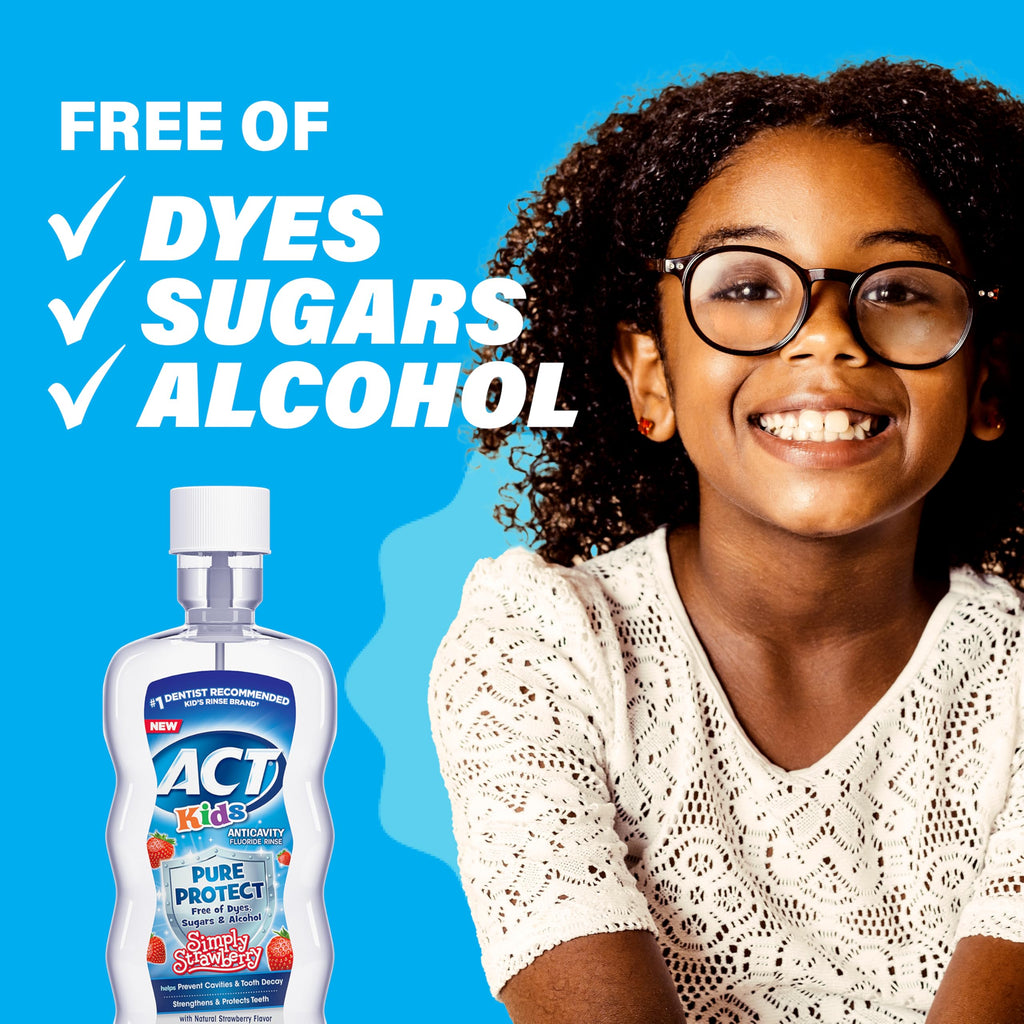 ACT Kids Pure Protect Anticavity Mouthwash, Simply Strawberry, 16.9 fl. oz.