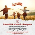 Barlean's Organic Flaxseed Oil, 7640mg ALA Omega-3, Cold-Pressed, 32oz | Fresh cold-pressed flax seeds, ALA omega 3-6-9, Vegan, Non-GMO, Gluten-free, Unrefined, 32 oz value size, Heart & skin