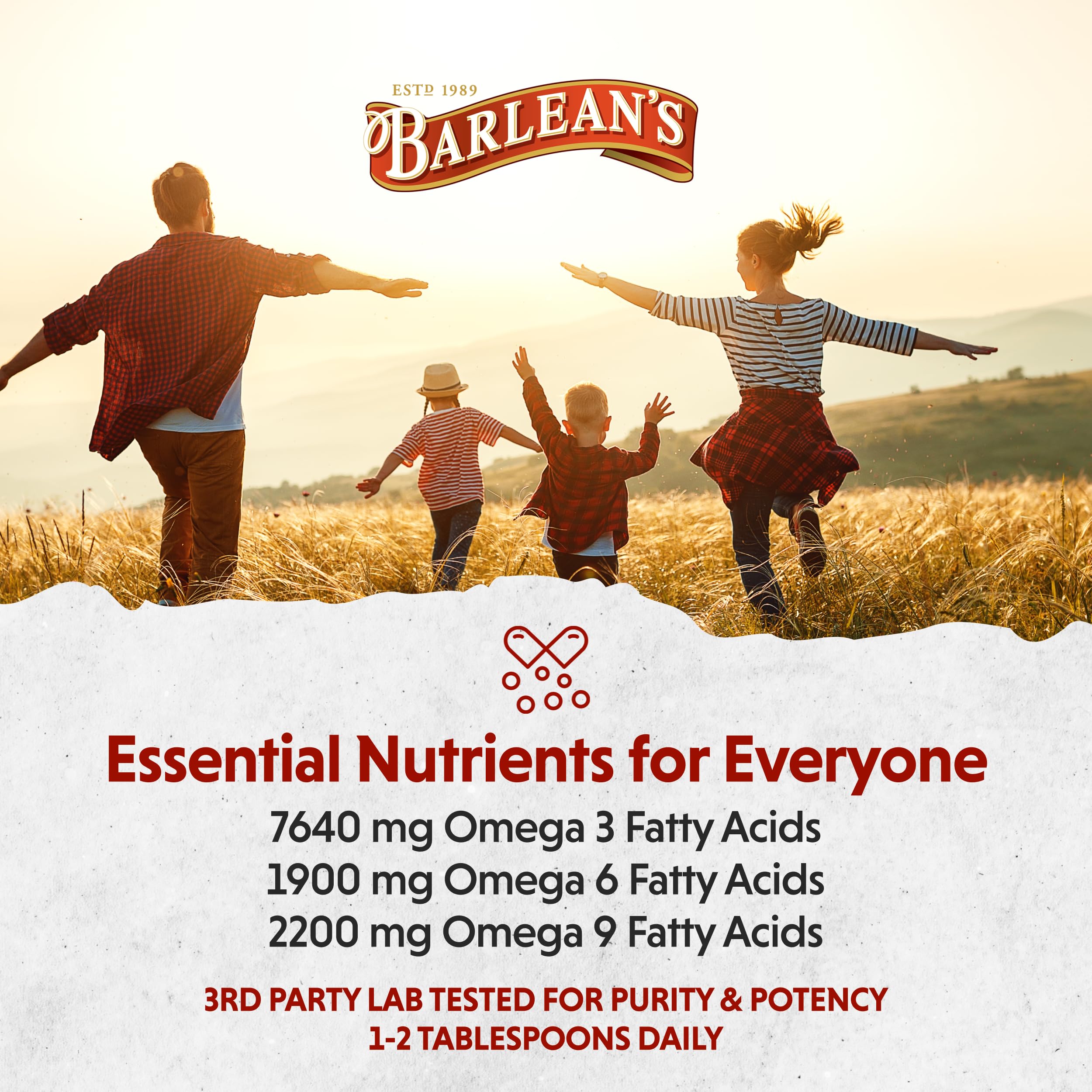 Barlean's Organic Flaxseed Oil, 7640mg ALA Omega-3, Cold-Pressed, 32oz | Fresh cold-pressed flax seeds, ALA omega 3-6-9, Vegan, Non-GMO, Gluten-free, Unrefined, 32 oz value size, Heart & skin