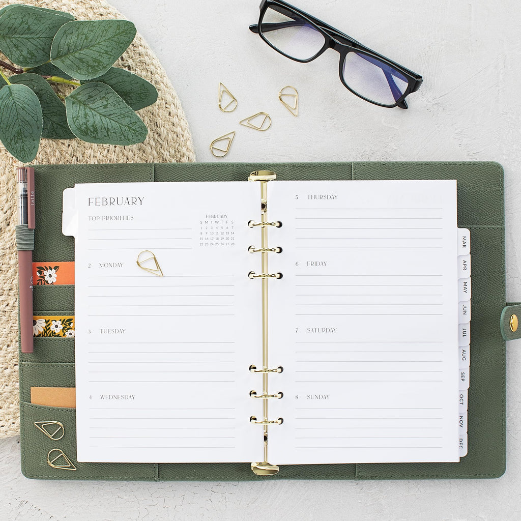 Beautiful 2026-2027 Daily Planner A5 Inserts for 6 Ring Binders - Refills