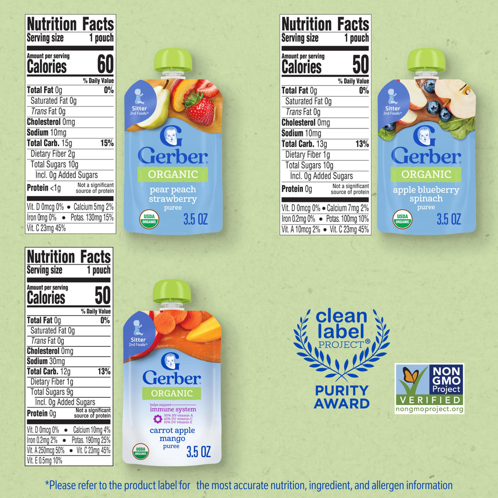 Gerber Organic Baby Food Pouches, 2nd Foods for Sitter, Fruit & Veggie Variety Pack, 3.5 Ounce (Set of 18)