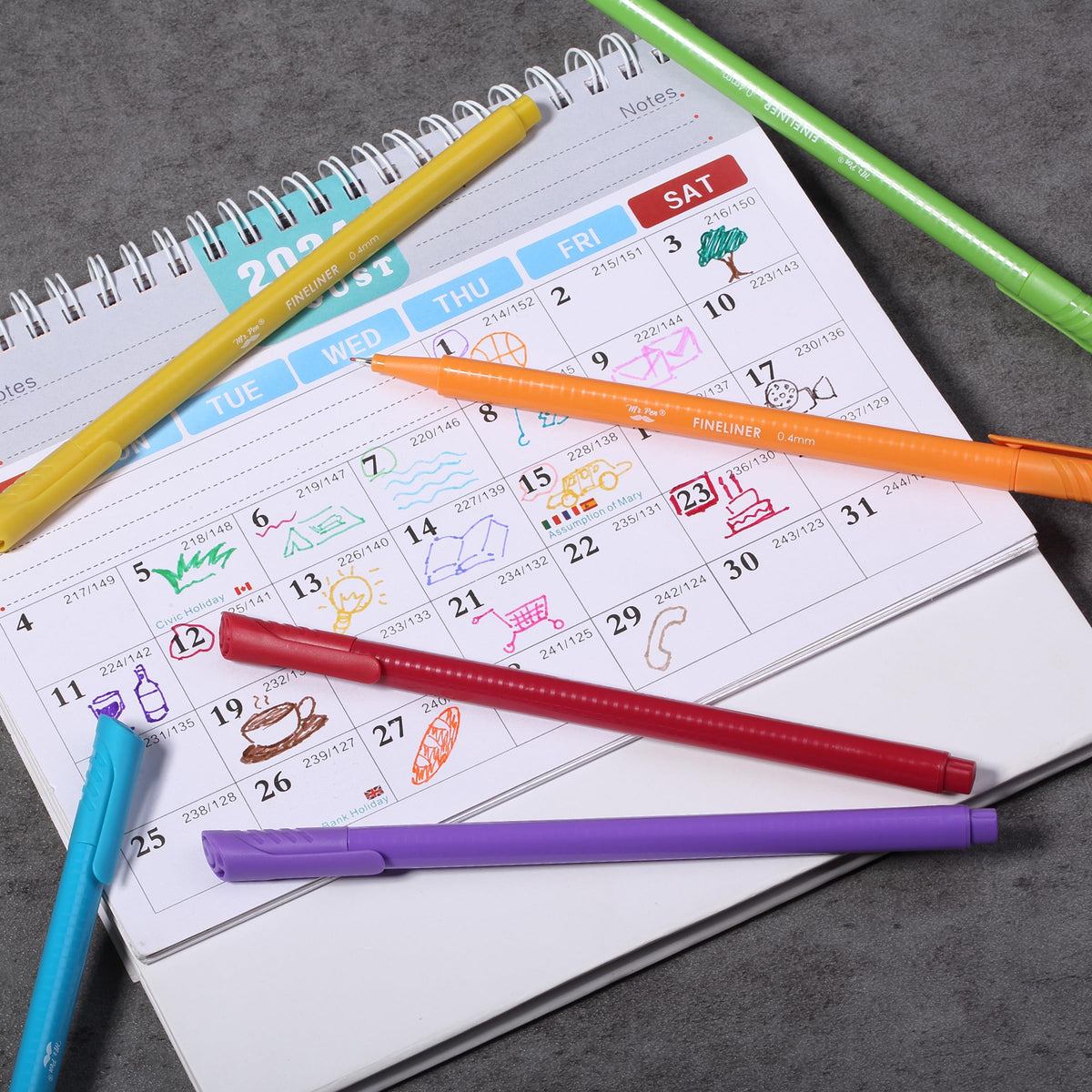 Mr. Pen- Colored Fineliner Pens, 24 Pack, 0.4mm Tip