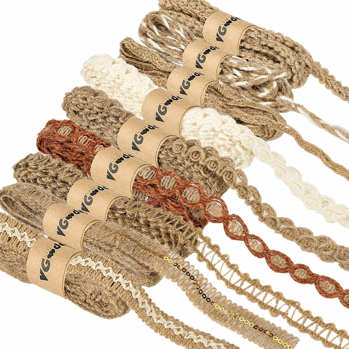 VGOODALL 9Rolls Jute Ribbons Lace Craft Ribbon, 18Meters Rustic Burlap Trim