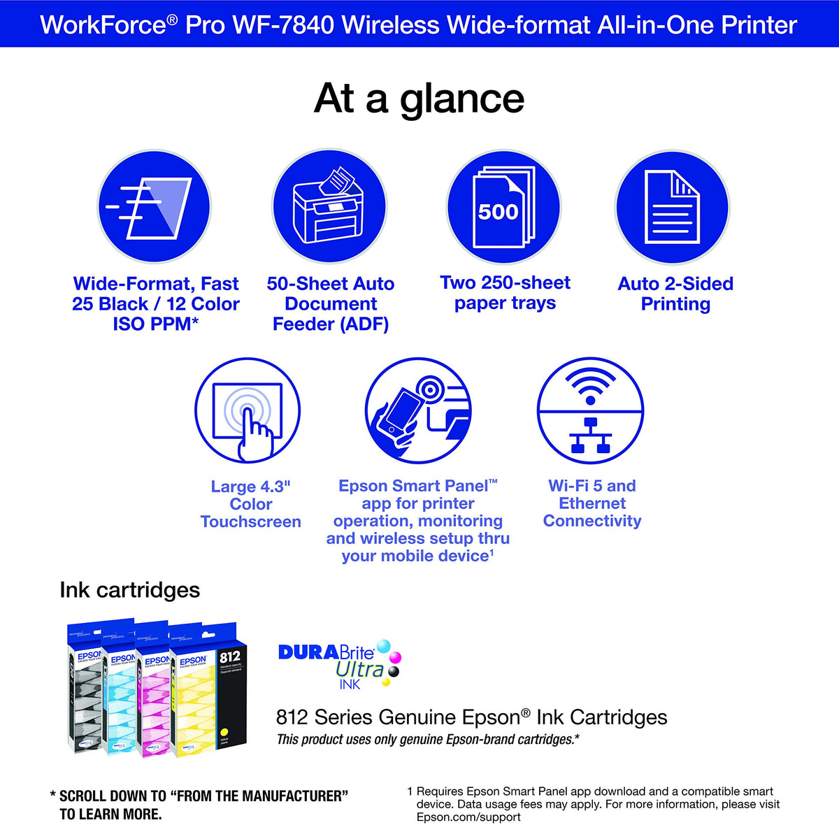 Epson Workforce Pro WF-7840 Wireless All-in-One Wide-Format Inkjet Printer