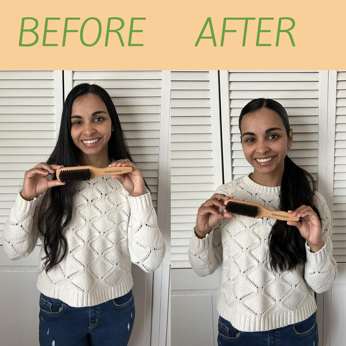 GranNaturals Smoothing & Styling Middle Part Boar Bristle Slick Back Hair Brush w/ Narrow Metal Rat Tail End for Sectioning and Parting Sleek Ponytail Bun - Teasing, Backcombing, Edge Control