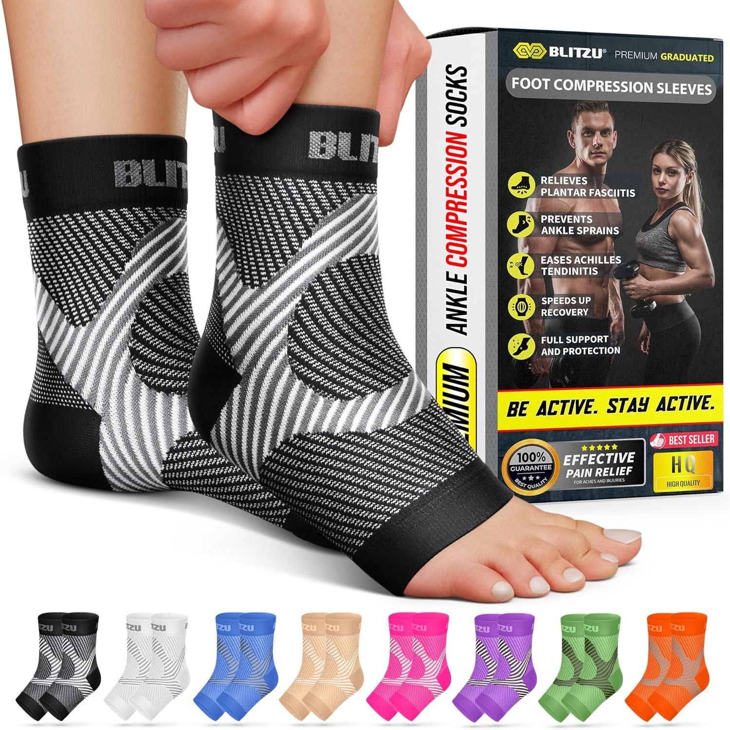Buy now BLITZU Foot Compression Sleeve Plantar Fasciitis Relief Socks Women Ankle Sleeve Support Foot Support for Pain Compression Socks Black XXL 2X-Large (1 Pair) Black at indiglob india