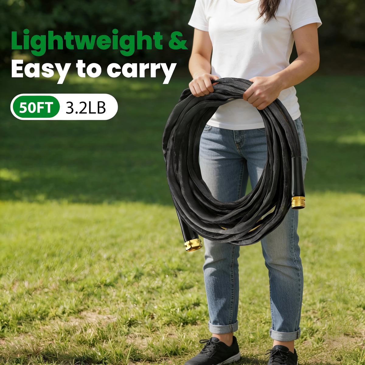 Garden Hose 50FT, Non-Expanding Water Hose Ultra Lightweight