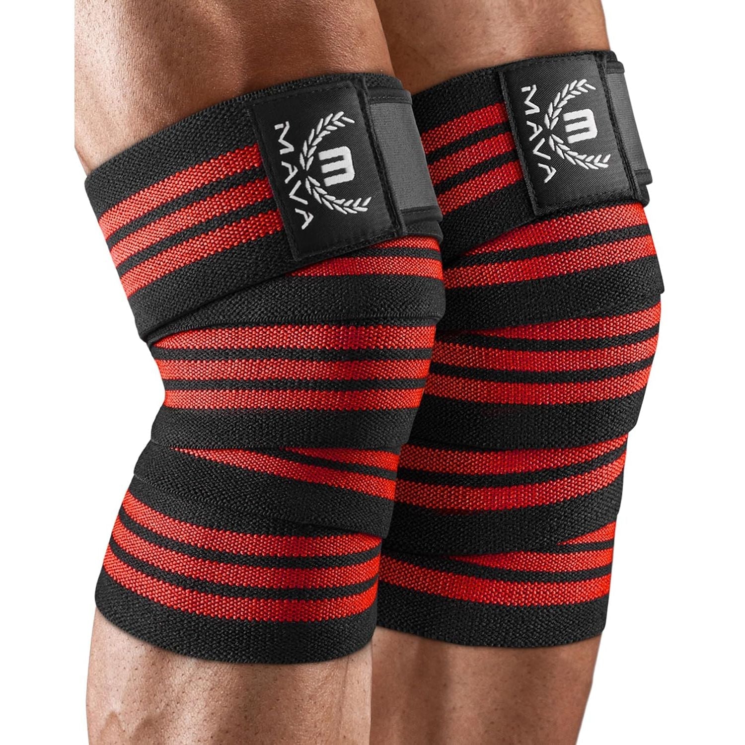Buy now Mava Sports Knee Wraps (Pair) for Men & Women | Ideal for Cross Training, WODs, Gym Workouts, Weightlifting, Fitness & Powerlifting | Knee Straps for Squats | 72" Compression & Elastic Support Red at indiglob india