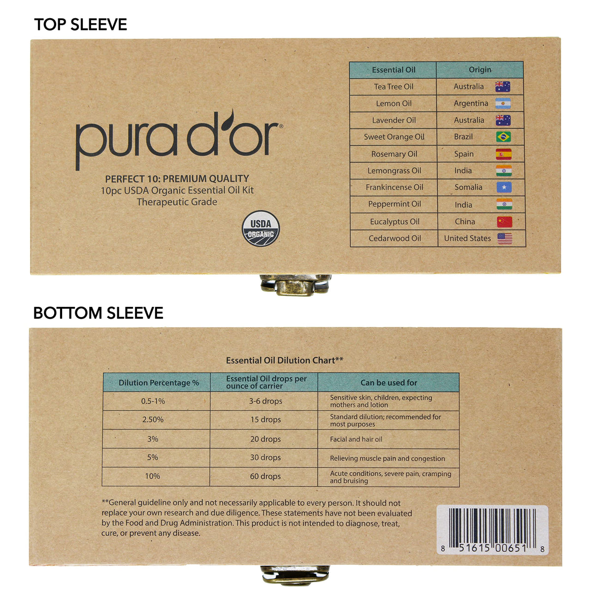 PURA D'OR Organic Perfect10 Essential Oils Aromatherapy Box Set, 10mL x10