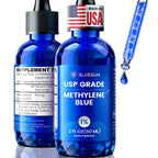 Bluesun Methylene Blue Drops 1% Pharmaceutical Grade - USA Made, Formaldehyde-Free, 3rd-Party Tested, USP Purity, GMO-Free, Alcohol-Free, COA included - 2 Fl Oz(60mL) Cobalt Blue Glass 10mg/mL, 2 Pack