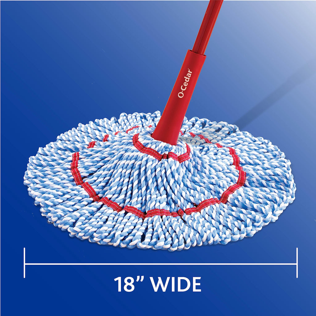 O-Cedar MicroTwist MAX Microfiber Twist Mop with 1 Extra Refill | Features Hands-Free Wringing | Extra Large 18-Inch Mop Head | Safe on All Floor Types,Red