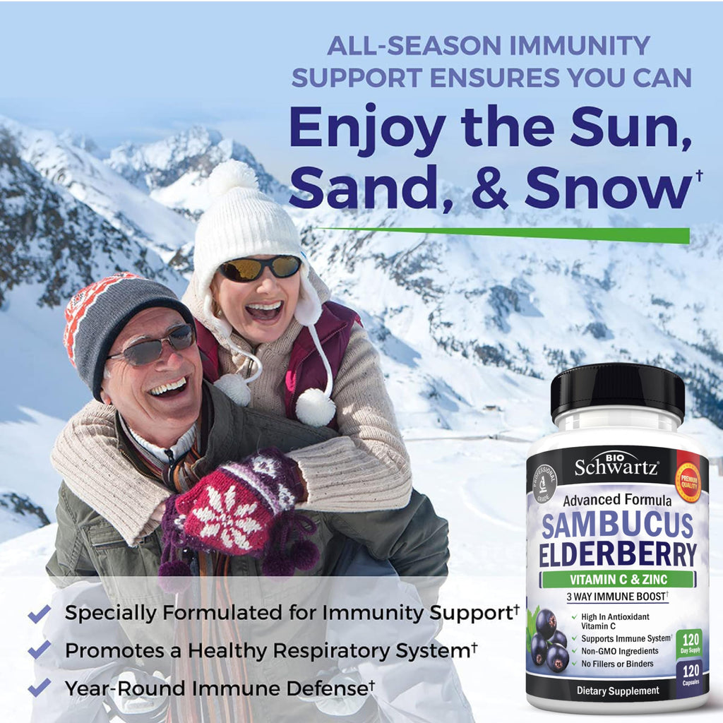 Elderberry Capsules with Zinc and Vitamin C for Adults, 120 Count | Immune Support Supplement for Women and Men, Black Sambucus Elderberry with Vitamin C and Zinc, Immune Defense Multiminerals