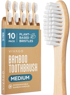 VIVAGO Bamboo Toothbrushes 10 Pack – Plant-Based Medium Bristles