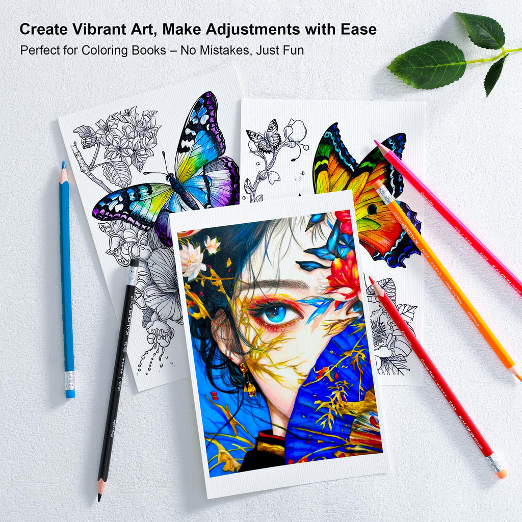 KALOUR 50 Colors Erasable Colored Pencils Set - Easy to Erase, Vibrant and Smooth Coloring Pencils with Erasers - Ideal for Drawing, Sketching, and Coloring Books -Perfect for Adults Beginners Artists
