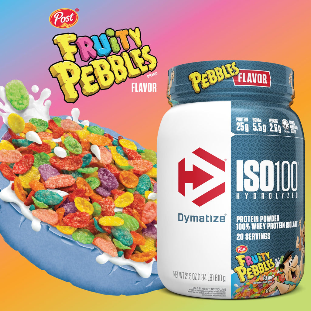Dymatize x Fruity Pebbles ISO100 Whey Protein Powder Isolate, 25g of Protein, 20 Servings, 5.5g BCAAs, 120 Cal., Gluten Free, 1g Fat, 1g Sugar, 2g Carb (24 Servings)