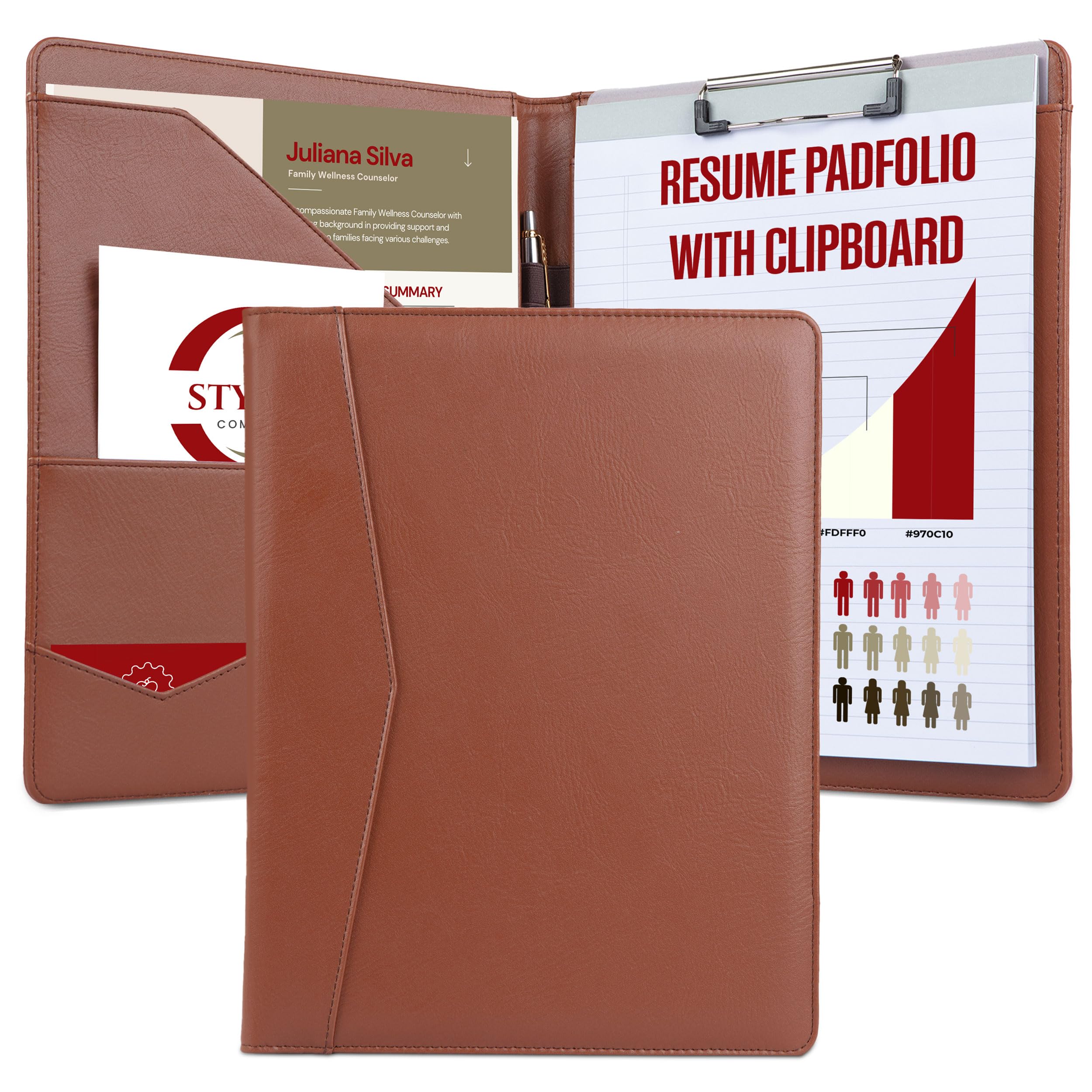 Buy now STYLIO Padfolio Portfolio Organizer Binder | Interview Resume Folder, Legal Document, Business Card Holder |w/Letter-Sized Notepad | Handsome Piano Noir Faux Leather Folio Matte Finish, Accent Stitch Padfolio w Clipboard (12.5" x 9.7" x 1") Tan at indiglob india