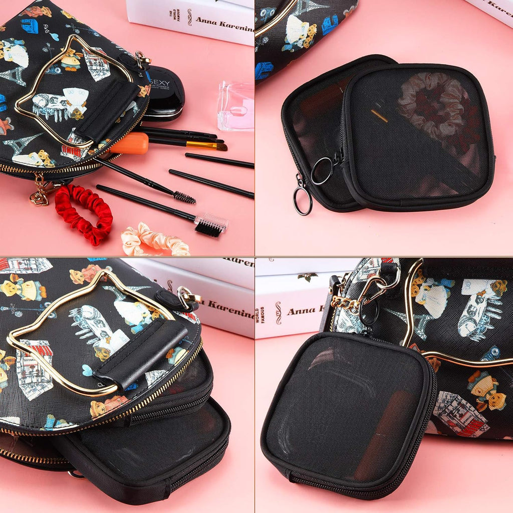 Buy now Weewooday 4 Pcs Mesh Makeup Bag Mesh Cosmetic Bag Travel Toiletry Pouch with Zipper Mini Makeup Cosmetic Purse for Daily Accessory(Small,Black) at indiglob india