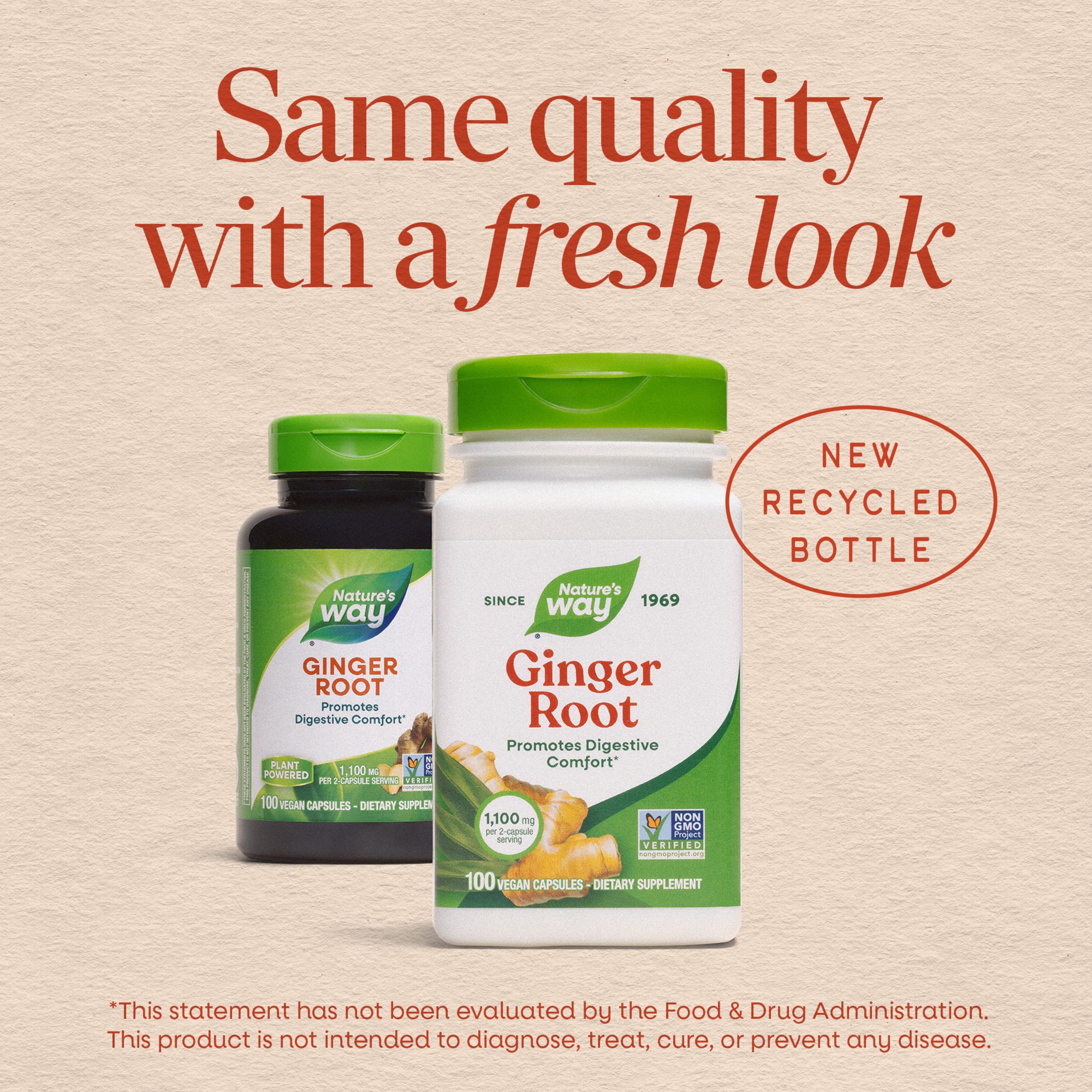 Nature's Way Ginger Root Capsules,1,100 mg per Serving, Vegan, 240 ct | Non-GMO Project Verified Ginger Supplement for Digestive Comfort and Motion-related Nausea Support*, 240 Capsules