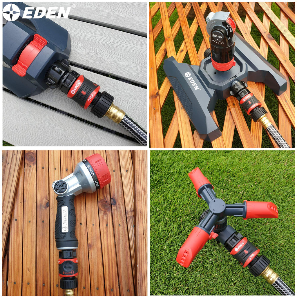 Eden 95210 Premium Garden Hose Quick Connect Set | 5-Piece Snap & Lock Fittings with Water Stop & Secure Twist-Lock Design