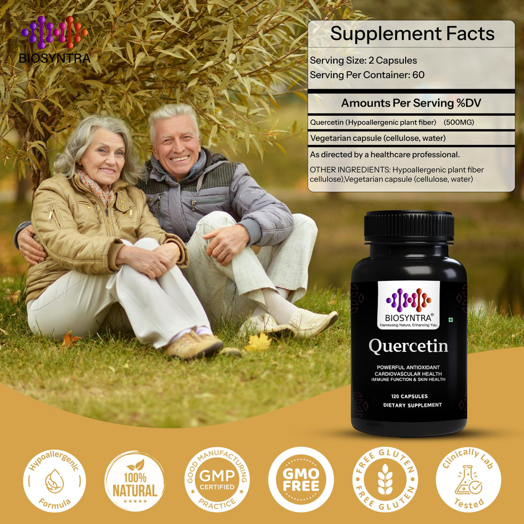 Pure Quercetin 500mg - Pure Quercetin Capsules for Immune Support & Cellular Protection – Gluten-Free, Non-GMO, 120 Capsules
