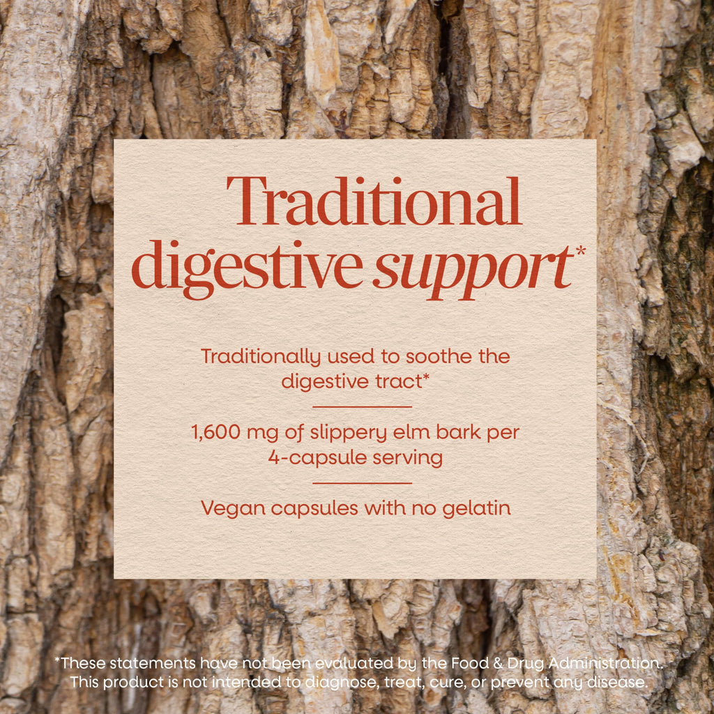 Nature's Way Slippery Elm Bark Capsules, 1,600 mg per Serving, 100 ct | Traditional Digestive Support to Soothe Gastrointestinal Tract*, Traditional GI Support*, Vegan Capsules