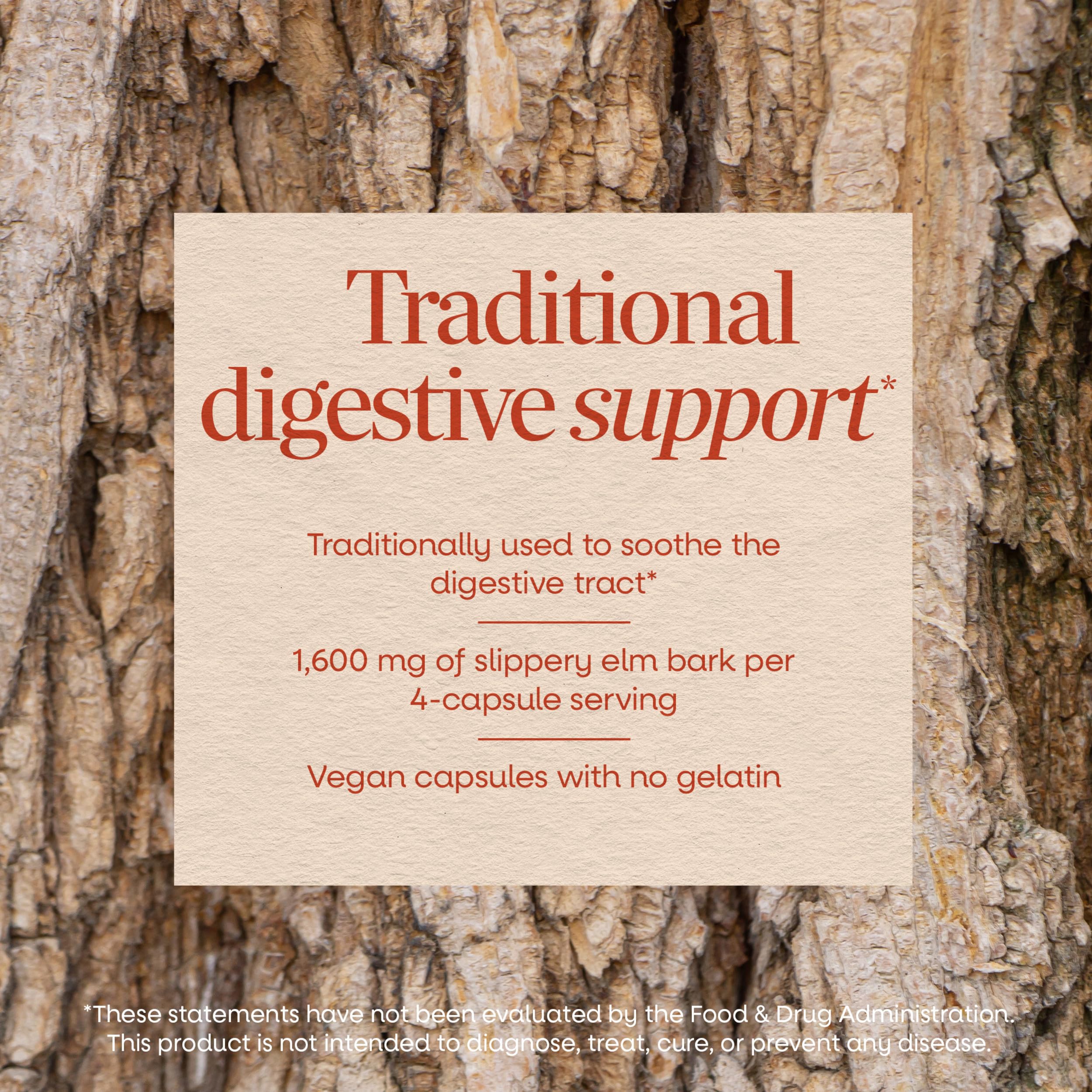 Nature's Way Slippery Elm Bark Capsules, 1,600 mg per Serving, 100 ct | Traditional Digestive Support to Soothe Gastrointestinal Tract*, Traditional GI Support*, Vegan Capsules