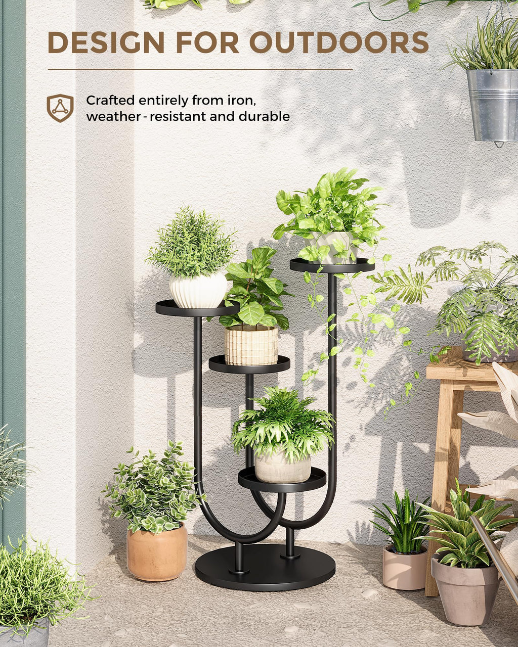 Bamworld Metal Plant Stand 4 Pots Corner Black