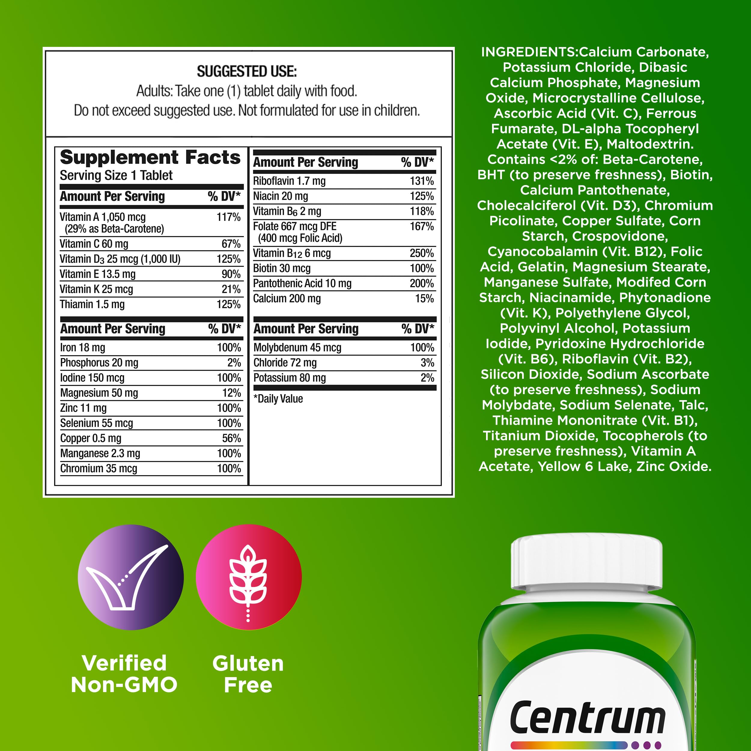 Centrum Multivitamin for Adults 18 and Over, 200 Tablets | Contains B Vitamins, Vitamin C, Vitamin E and Antioxidants, Supports Healthy Immune Response, GLP-1 Support