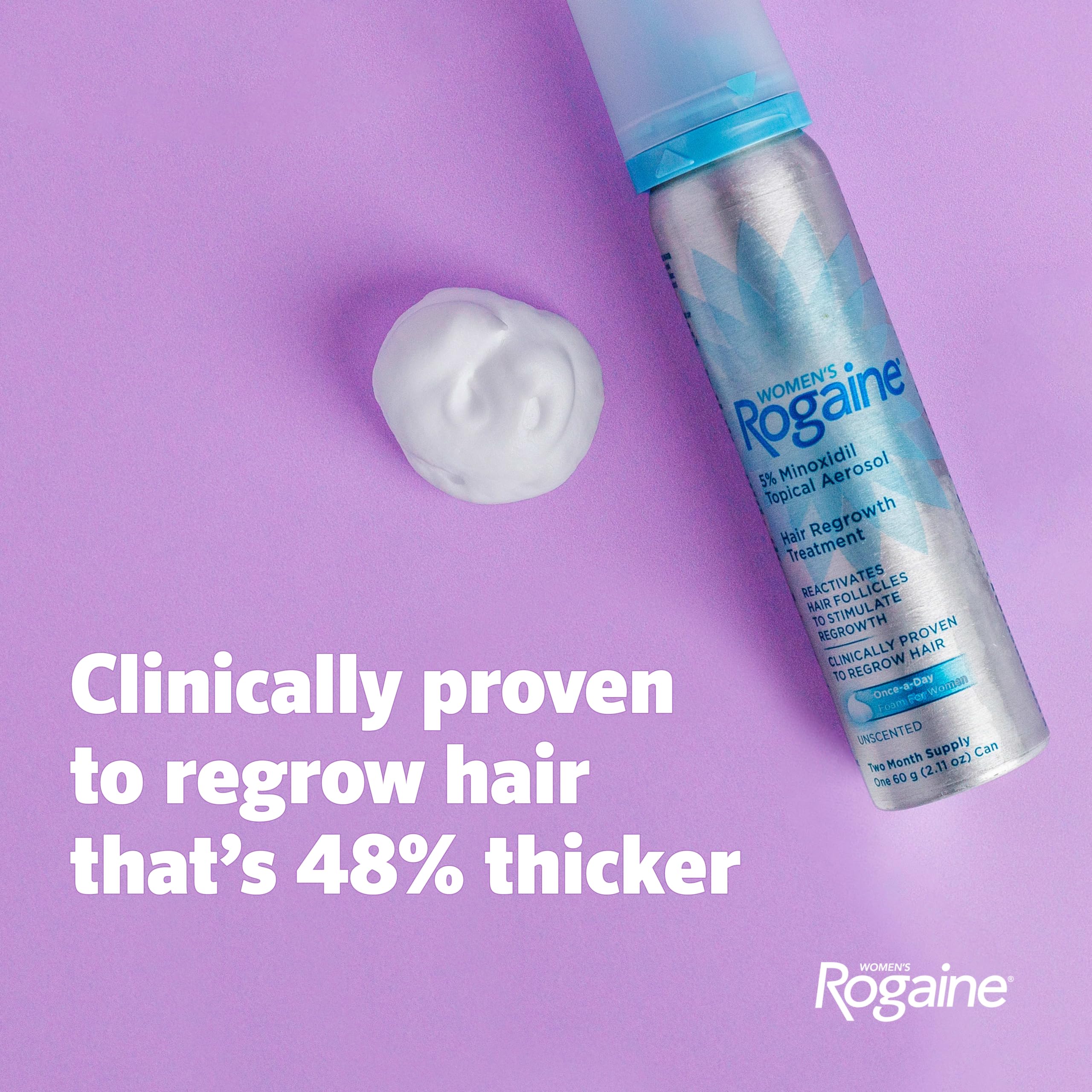 Women's Rogaine Hair Growth Foam, 5% Topical Minoxidil, 4 Mo, 2x 2.11 Oz