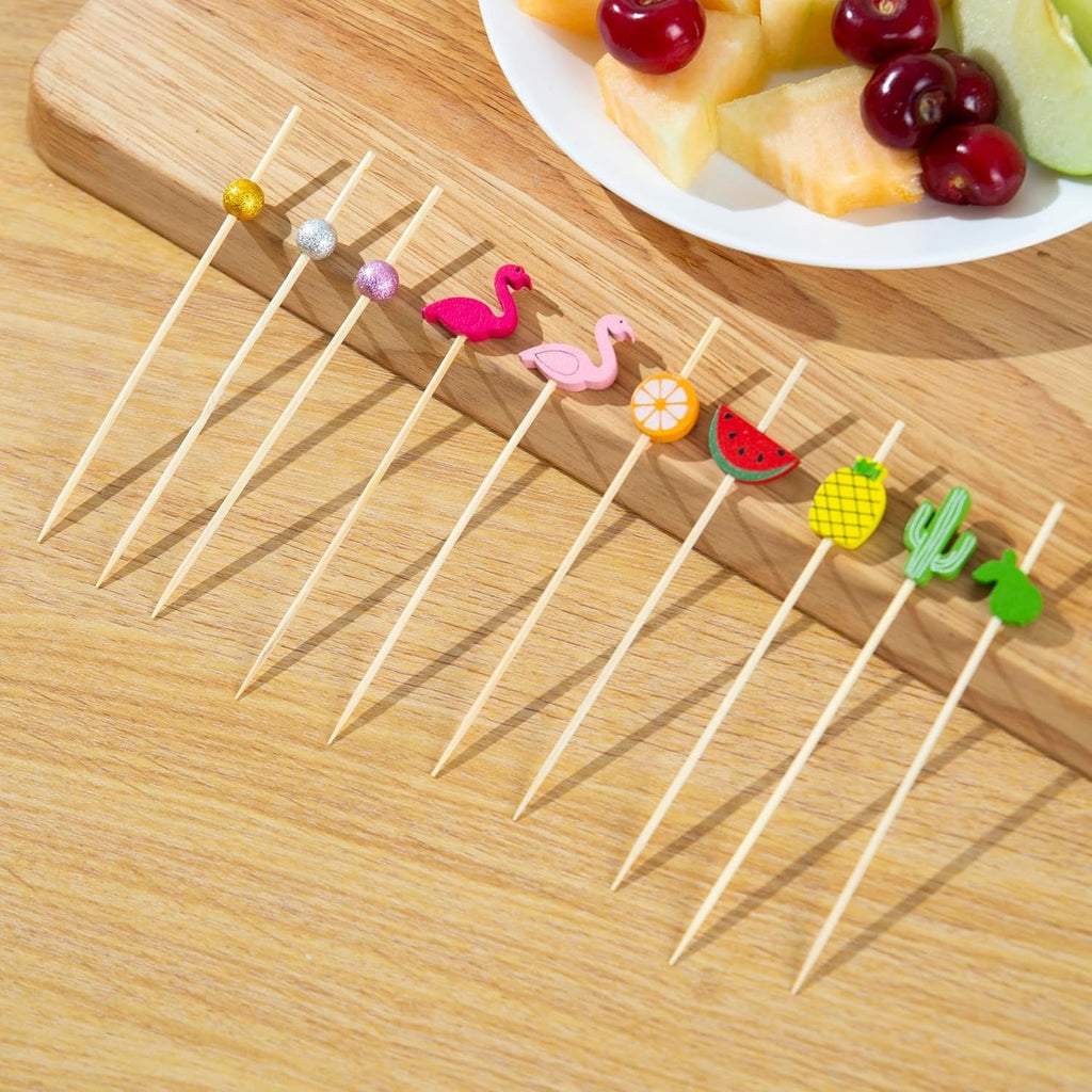 Buy now PARTYHIPPO Bamboo Cocktail Picks 200 Pack – Tropical Fruit Toothpicks 4.7 Inch Cocktail Sticks for Appetizers, Fruit, Cheese, Drinks, Party Supplies (Fruit) at indiglob india