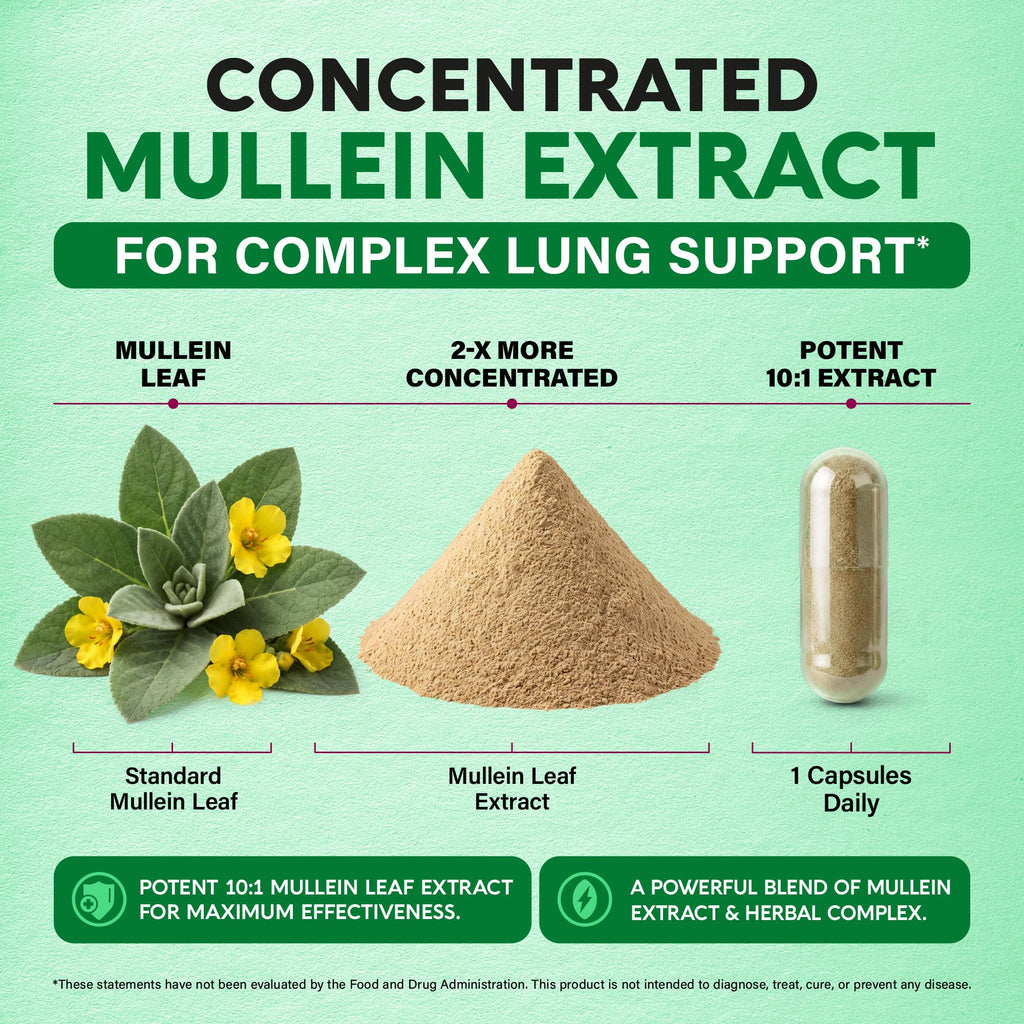 Mullein Lung Detox - Mullein Leaf 10:1 Extract Supplement - 60 Vegan Caps | Marshmallow Root | Echinacea | Quercetin | NAC - 15-in-1 Lung Support & Cleanse for Smokers Supplement - for Women & Men