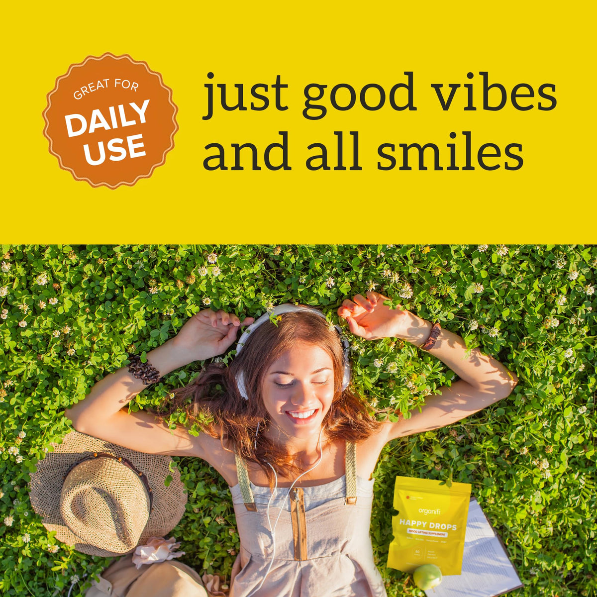 Organifi Happy Drops Natural Mood Lifting Gummies, 60 Count