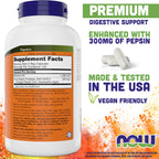 Now Betaine HCl 648mg 240 Veg Capsules - Digestive Enzymes Supplement - Enhanced with Pepsin Protease for Protein Digestion Support