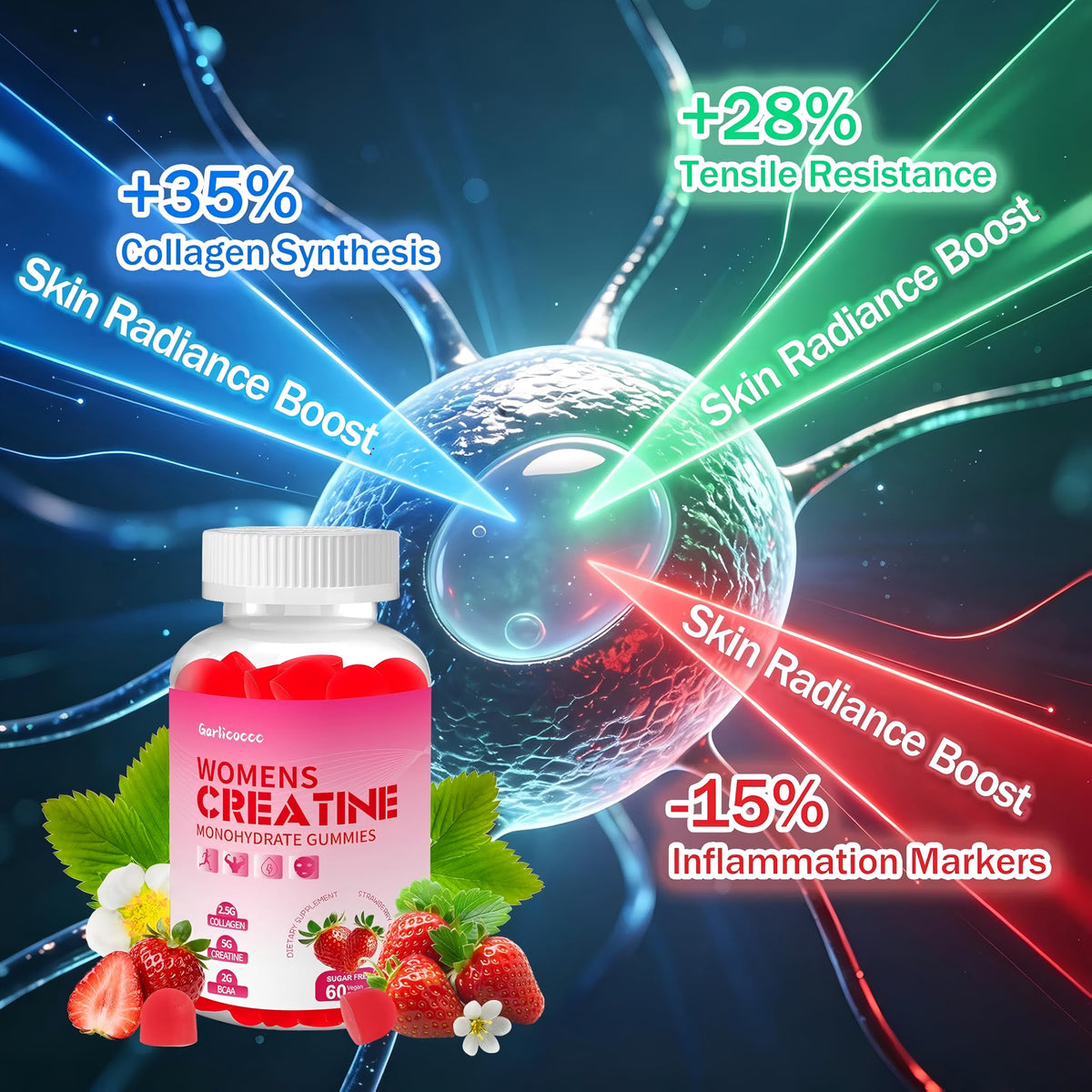 Sugar Free Creatine Gummies for Women,Strawberry Flavor