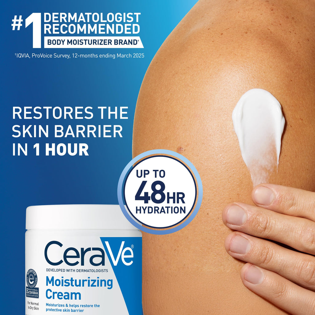 CeraVe Moisturizing Cream, Face Moisturizer & Body Cream, Skin care, 19oz | Hyaluronic Acid For Instant Hydration, Skin Barrier Repair, Ceramide Moisturizer, Fragrance Free, Non-Comedogenic, Daily Use