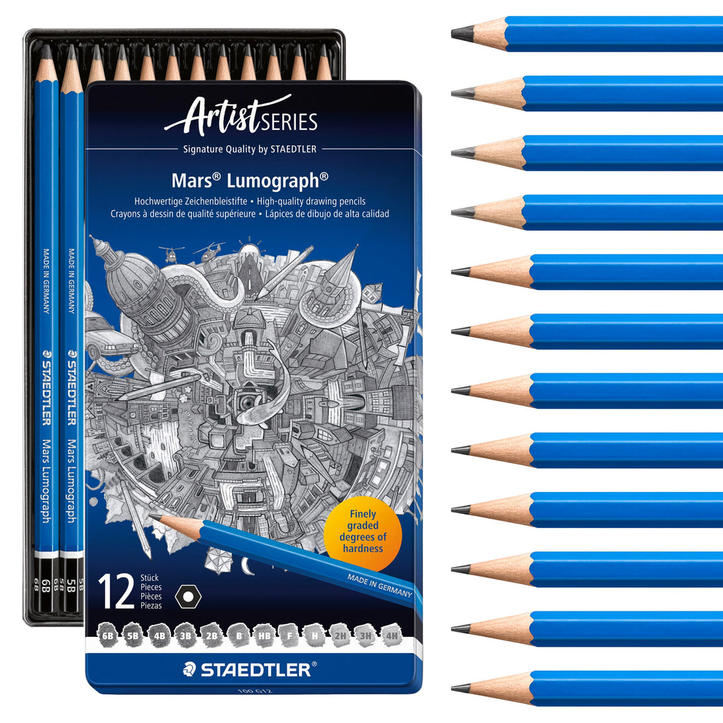 STAEDTLER Mars Lumograph Art Drawing Pencils 12-Piece Gift Set in Metal Tin
