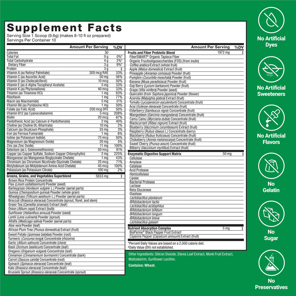 Force Factor Smarter Greens Daily Wellness Powder to Support Gut Health | Greens Superfood Powder for Bloating & Digestion, with 40+ Superfoods, 125 Million CFU of Probiotics, Unflavored, 10 Servings