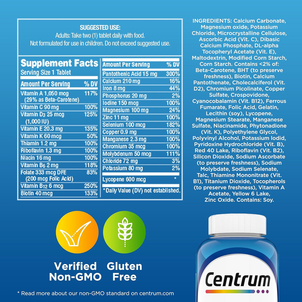 Buy now Centrum Multivitamin for Men, Multivitamin/Multimineral Supplement with Vitamin D3, B Vitamins and Antioxidants, Gluten Free, Non-GMO Ingredients - 250 Count at indiglob india