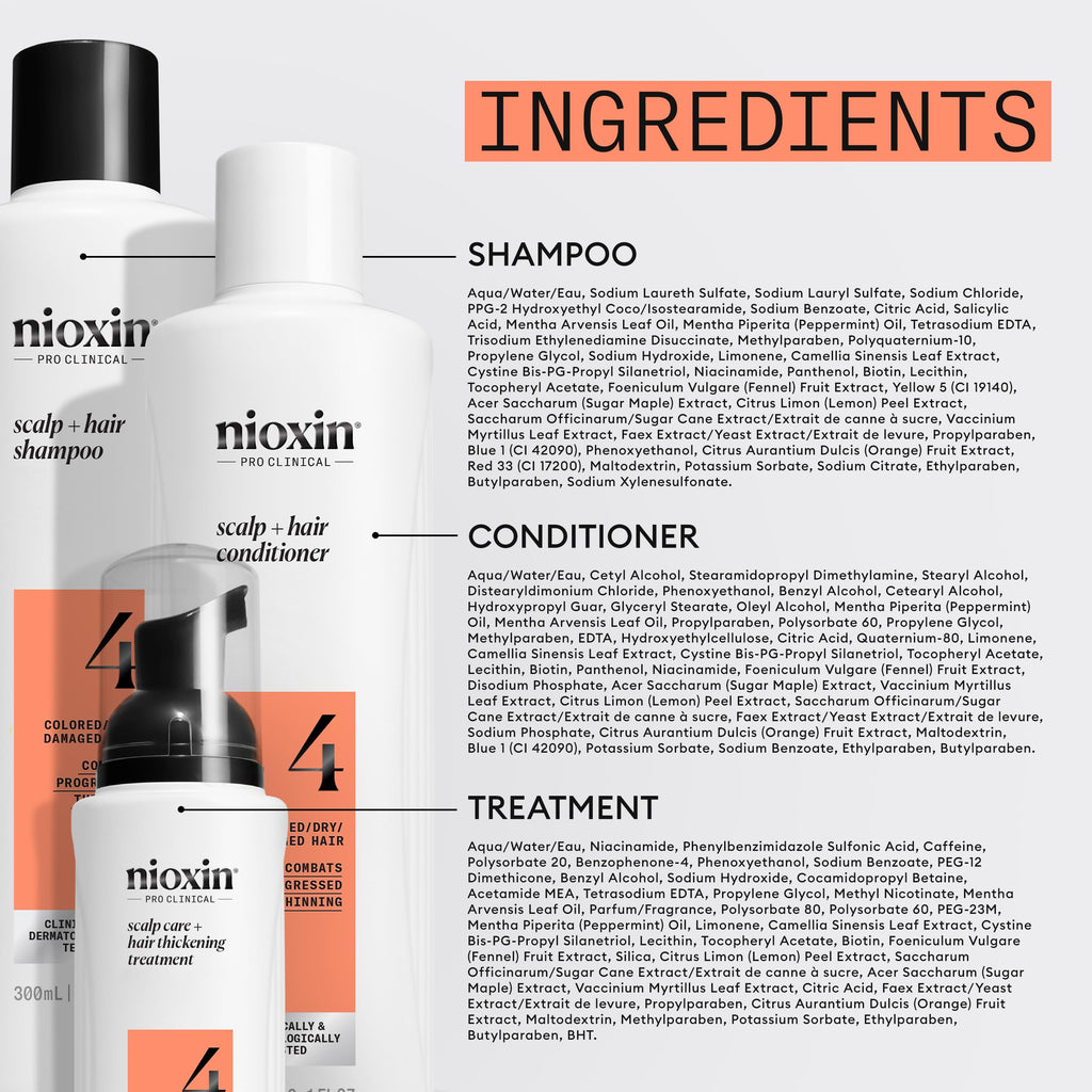 NIOXIN System Kits | Scalp + Hair Thickening | 1 Month Supply | Natural, Colored & Damaged Hair with Light to Progressed Thinning | Strengthen & Boost Hair Density with Niacinamide & Biotin