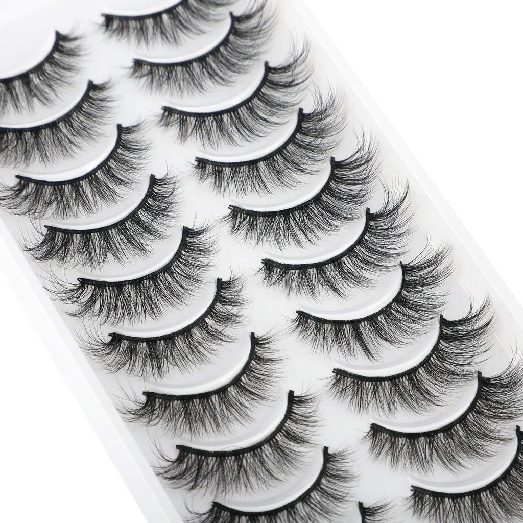 JIMIRE Fake Eyelashes Natural Look Fluffy Wispy False Lashes Cat-Eye Lashes with Thin Band Lightweight Fake Lashes 10 Pairs Pack