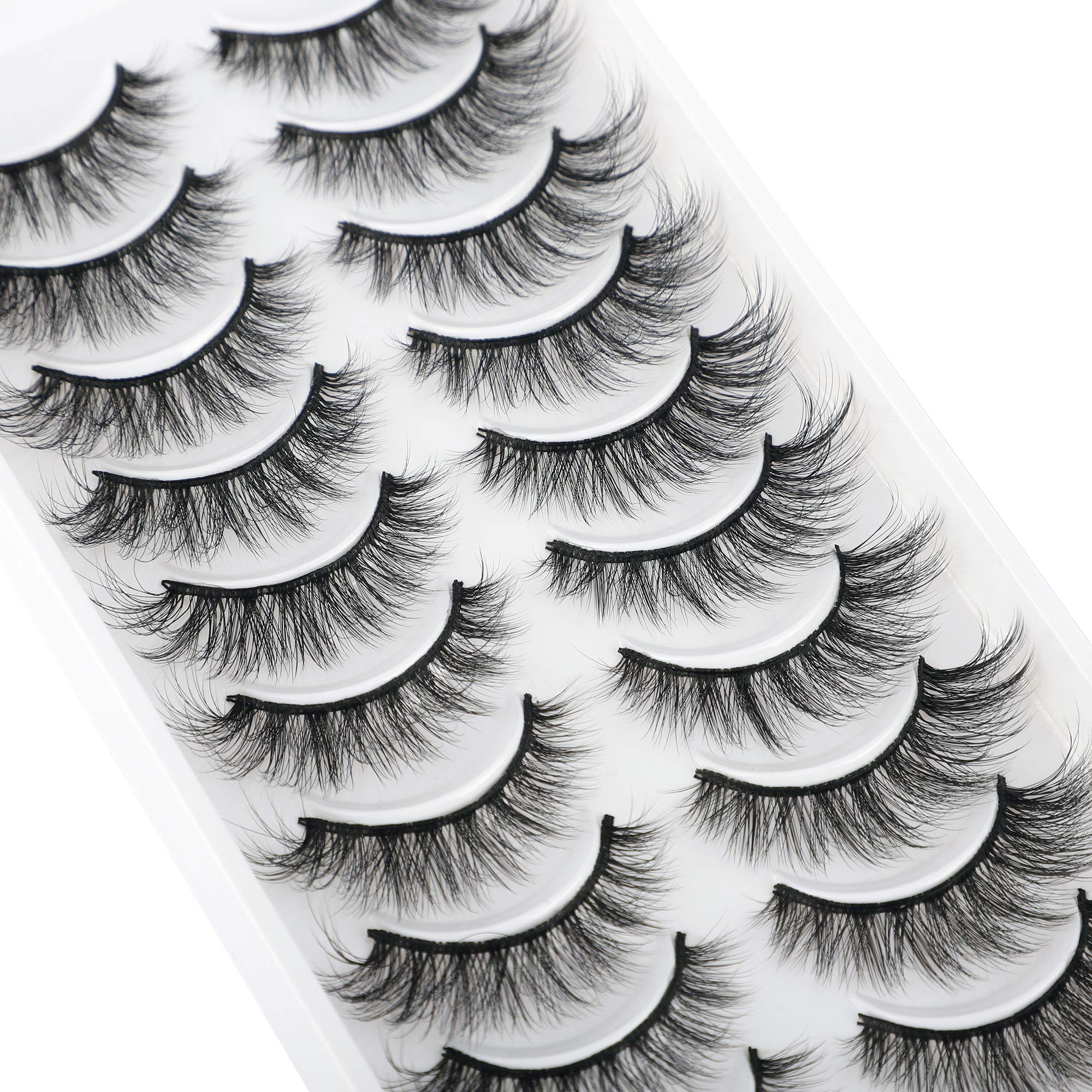 JIMIRE Fake Eyelashes Natural Look Fluffy Wispy False Lashes Cat-Eye Lashes with Thin Band Lightweight Fake Lashes 10 Pairs Pack