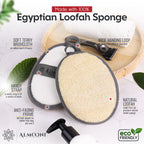 ALMOONI Loofah Sponge Body Scrubber for Men, Gray, 2 Count | Natural Egyptian Loofah with Handle Strap, Dual-Sided with Cotton Back, Exfoliating Body Scrubber Loofah for Men