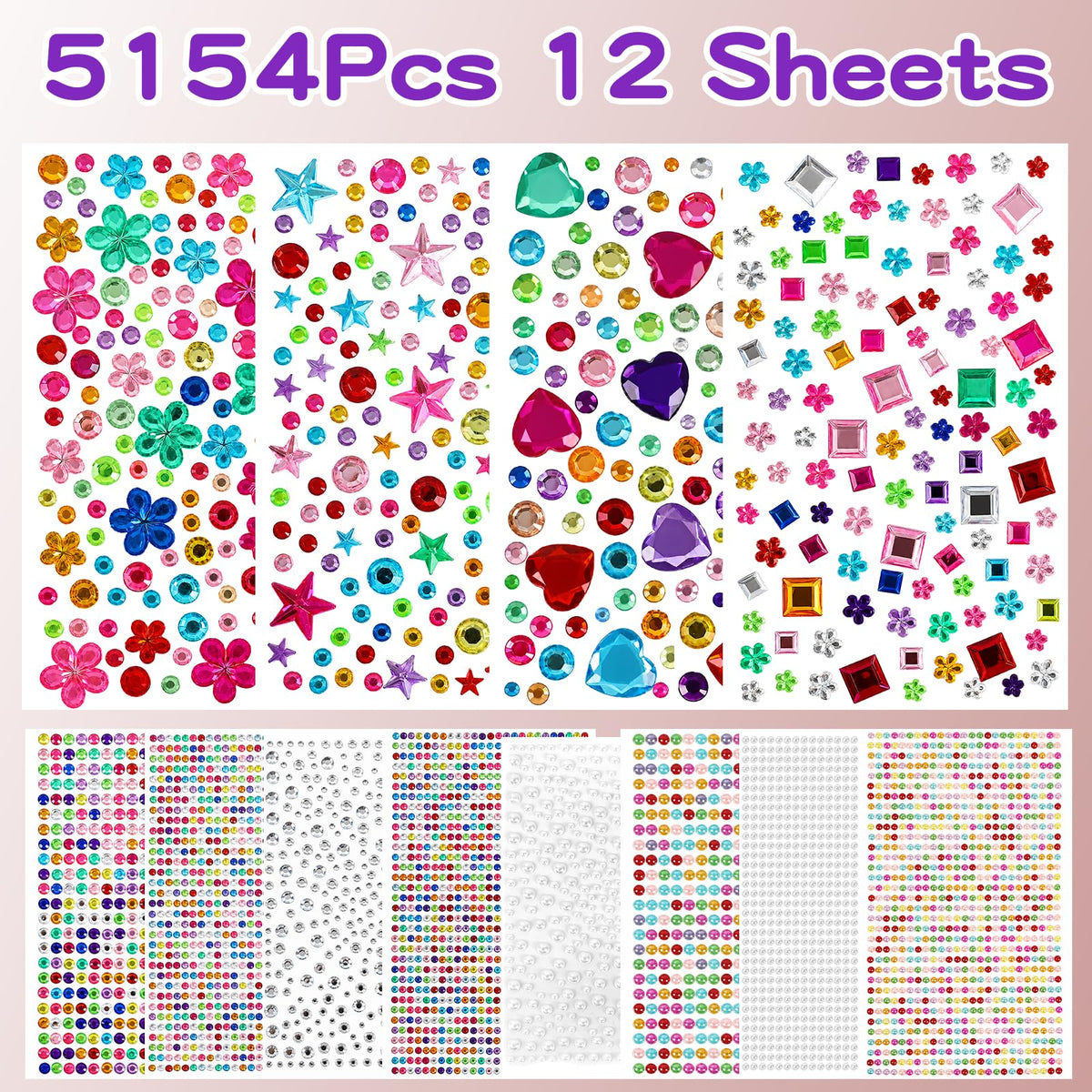 Gem Stickers, 5154Pcs Self-Adhesive Gems for Kids Crafts Scrapbook Supplies