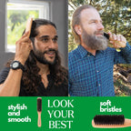 GranNaturals Boar Bristle Slick Back Hair Brush - Large Soft/Medium Smoothing Hairbrush to Style, Polish, & Lay Hair Down Flat to Create a Sleek Frizz Free Hairstyle for Women and Men