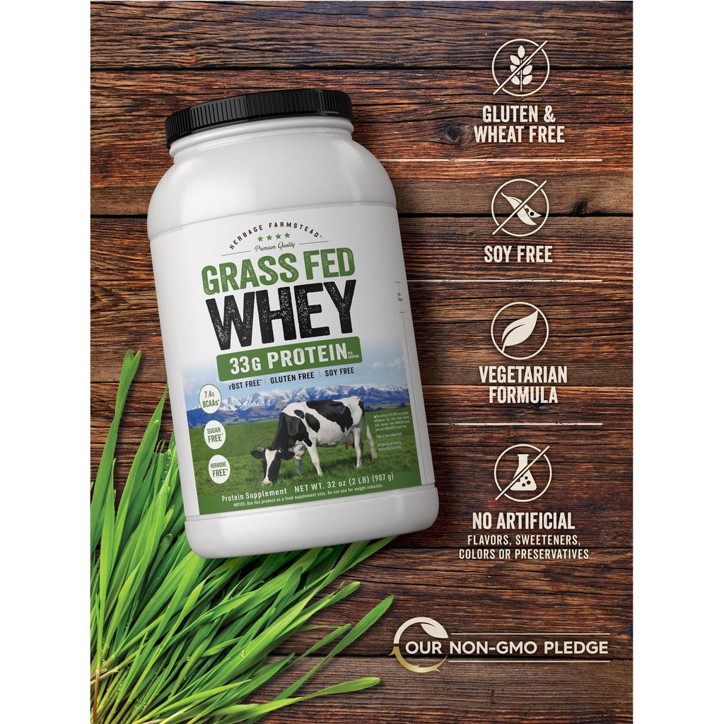 Carlyle Grass Fed Whey Protein Powder | 2lb | 33g of Protein Per Serving | Unflavored | Sugar and Hormone Free | Non-GMO and Gluten Free Supplement | By Herbage Farmstead