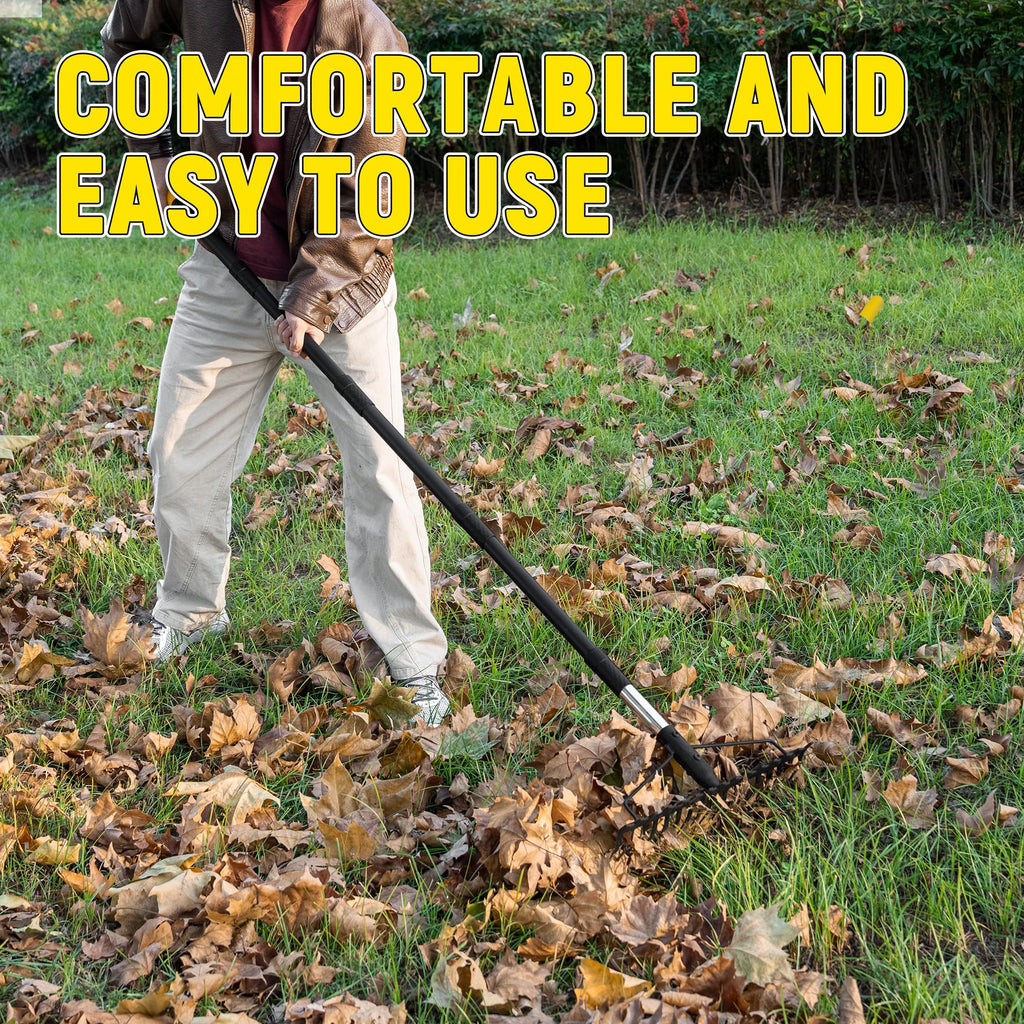Bow Rake, 68-Inch Adjustable Handle Garden Rake with 17 Steel Tines, Heavy Duty Dual-Sided Metal Rake Landscape Gardening Tool for Soil Loosening Lawn Yard Leaves Mulch Thatch Removing